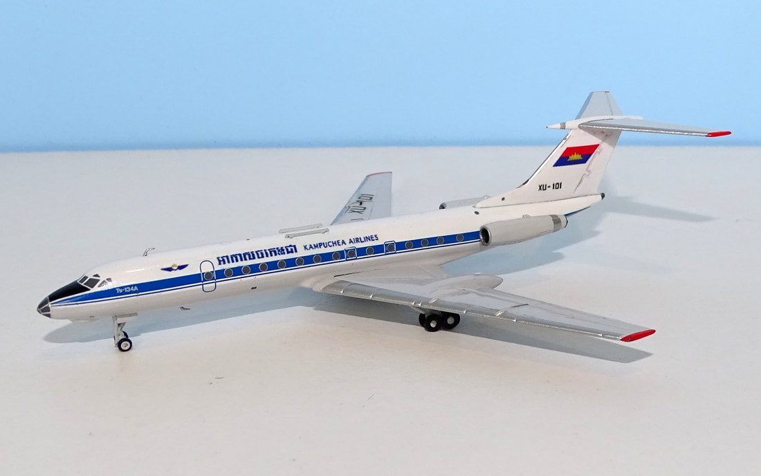 Kampuchea Airlines Tupolev Tu-134AK XU-101 by DT Customs (Panda Models donor) 1:400 Scale